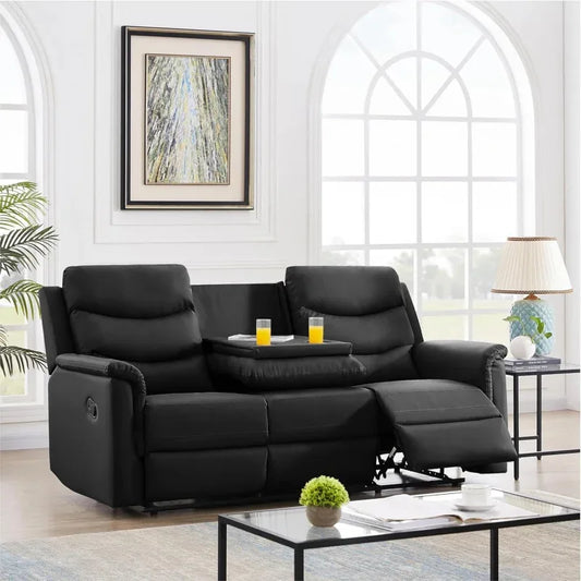77" Faux Leather Reclining Loveseat Sofa w/ 2 Recliners, Cup Holders, Console – Manual Recliner Couch