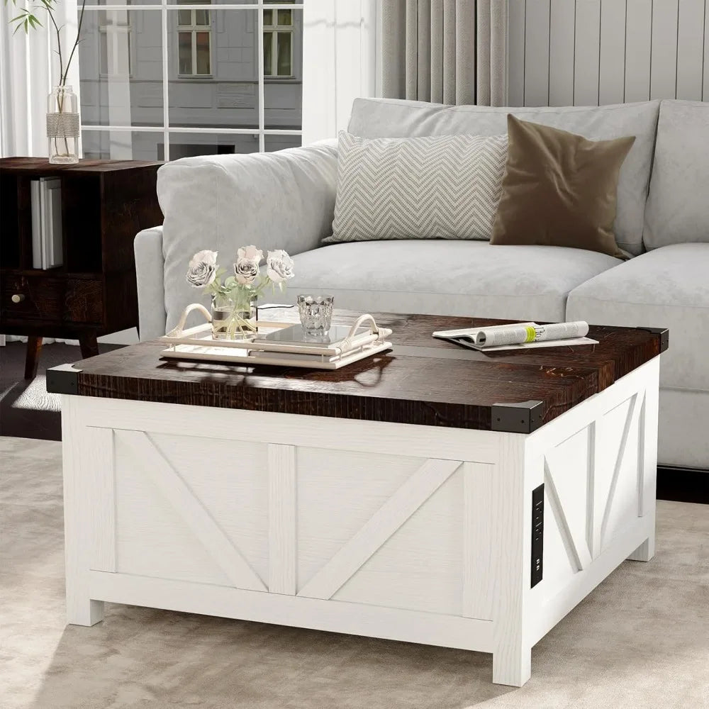 Lift Top Coffee Table with Storage and Charging Station for Living Room