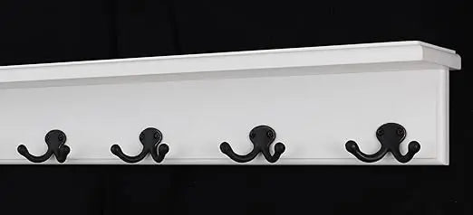 White Shelf Coat Rack with Aged Bronze Hooks Wall Mounted 21 Inch