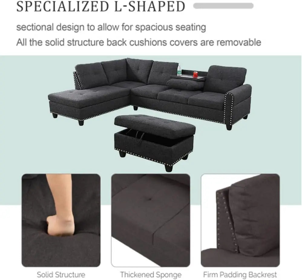 Ljustra Modular Sectional Sofa Set with Storage Ottoman and Pillows