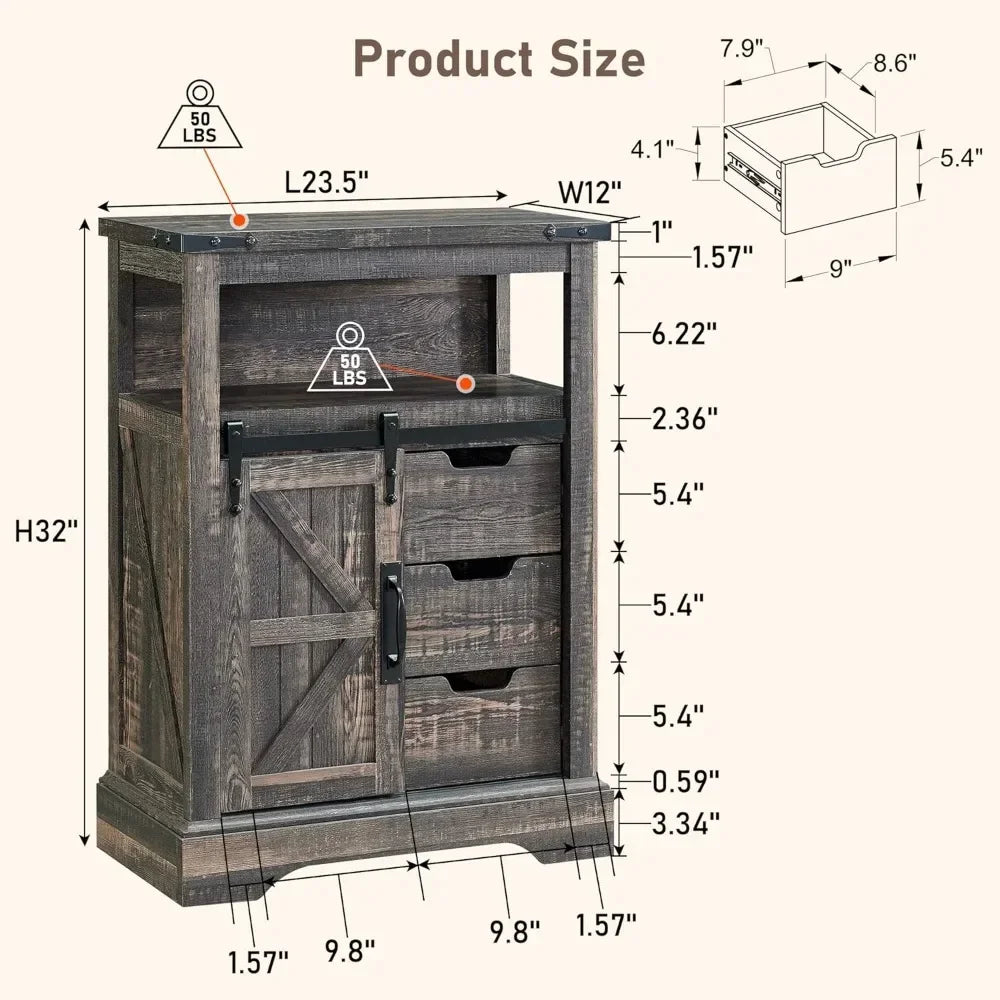 Bathroom Floor Cabinet Farmhouse Storage Cabinet with Sliding Door Drawers