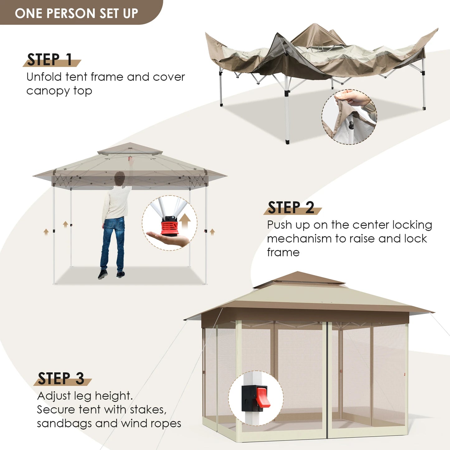 Gazebo Waterproof Pop Up Folding Tent with Mosquito Net 3.3x3.3m