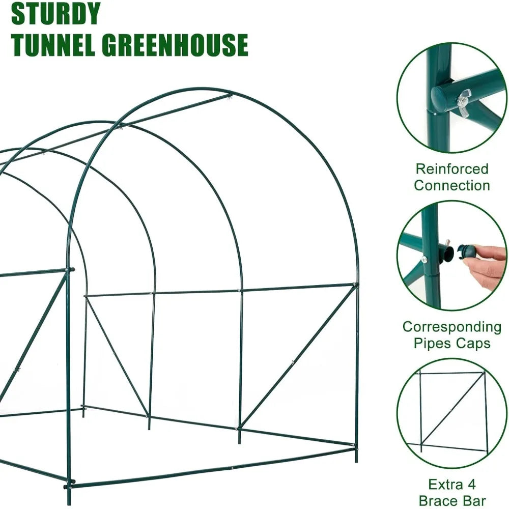 Heavy Duty 12x7x7 FT Outdoor Greenhouse with Ventilated Windows Roll-Up Door