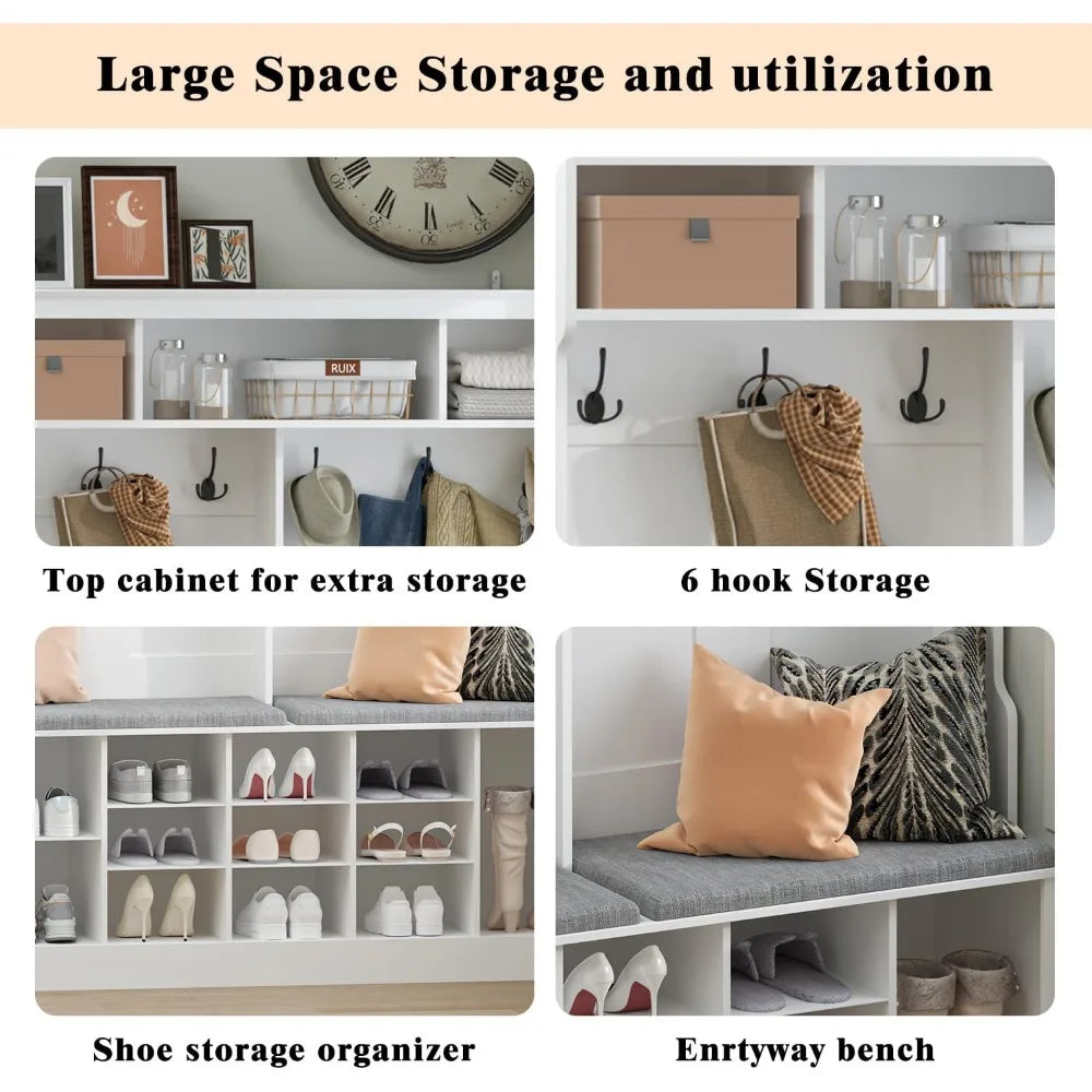 Hall Tree Bench Shoe Storage Farmhouse Entryway Organizer Coat Rack
