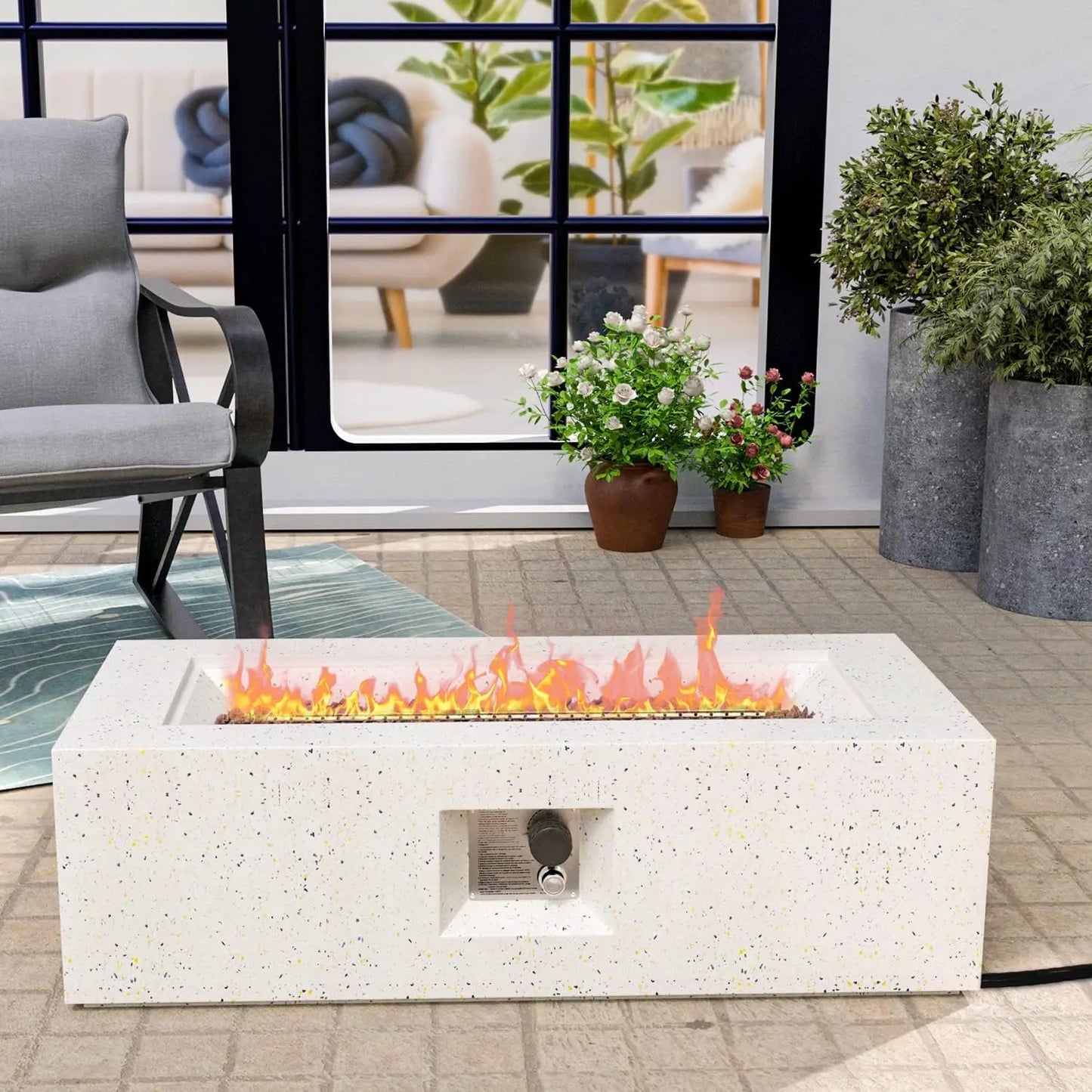 Hexagon Fire Pit Table Outdoor Propane with Rain Cover and Tank Holder