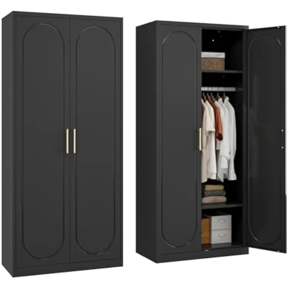 71 Inch Metal Armoire Wardrobe Closet Adjustable Shelves Hanging Rod