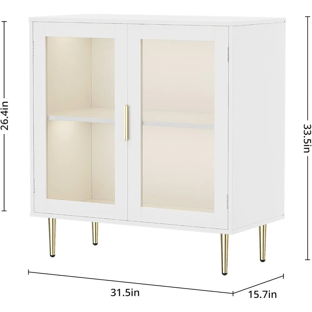 Buffet Cabinet with LED Lights Modern Sideboard 2 Doors Adjustable Shelf