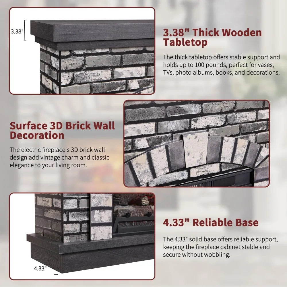 42 Inch Electric Fireplace Mantel TV Stand Farmhouse Heater Remote Control