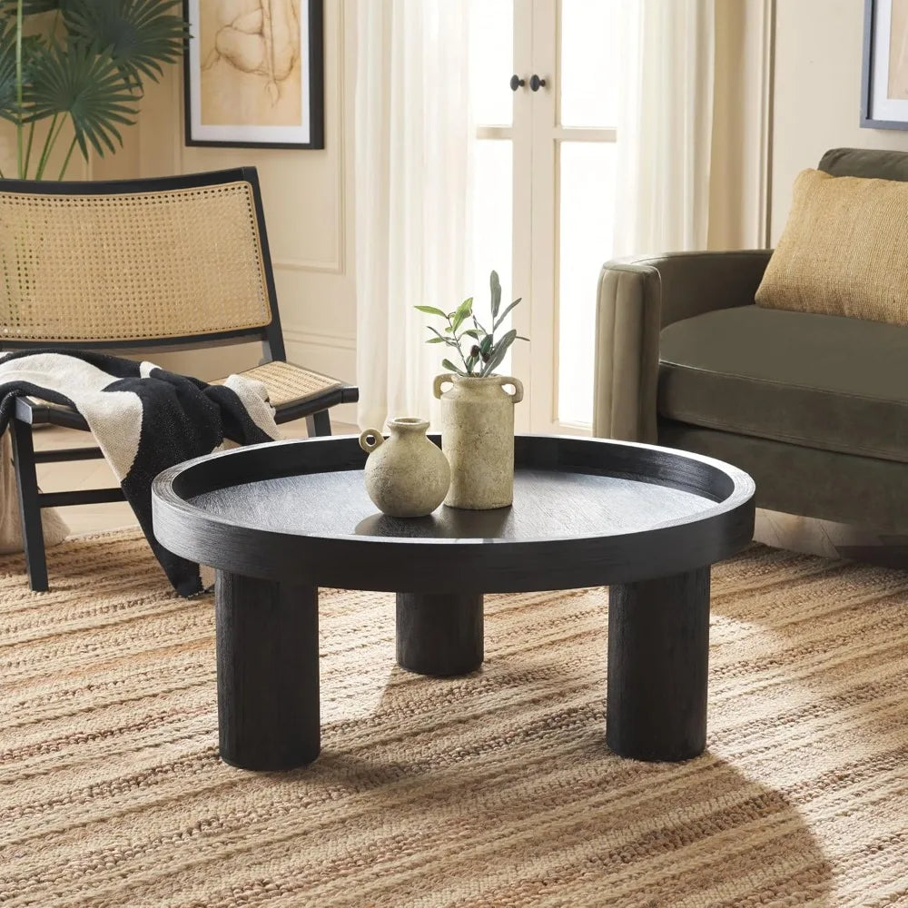 Ljustra Meek Black Round Coffee Table Modern 3-Leg Design for Home