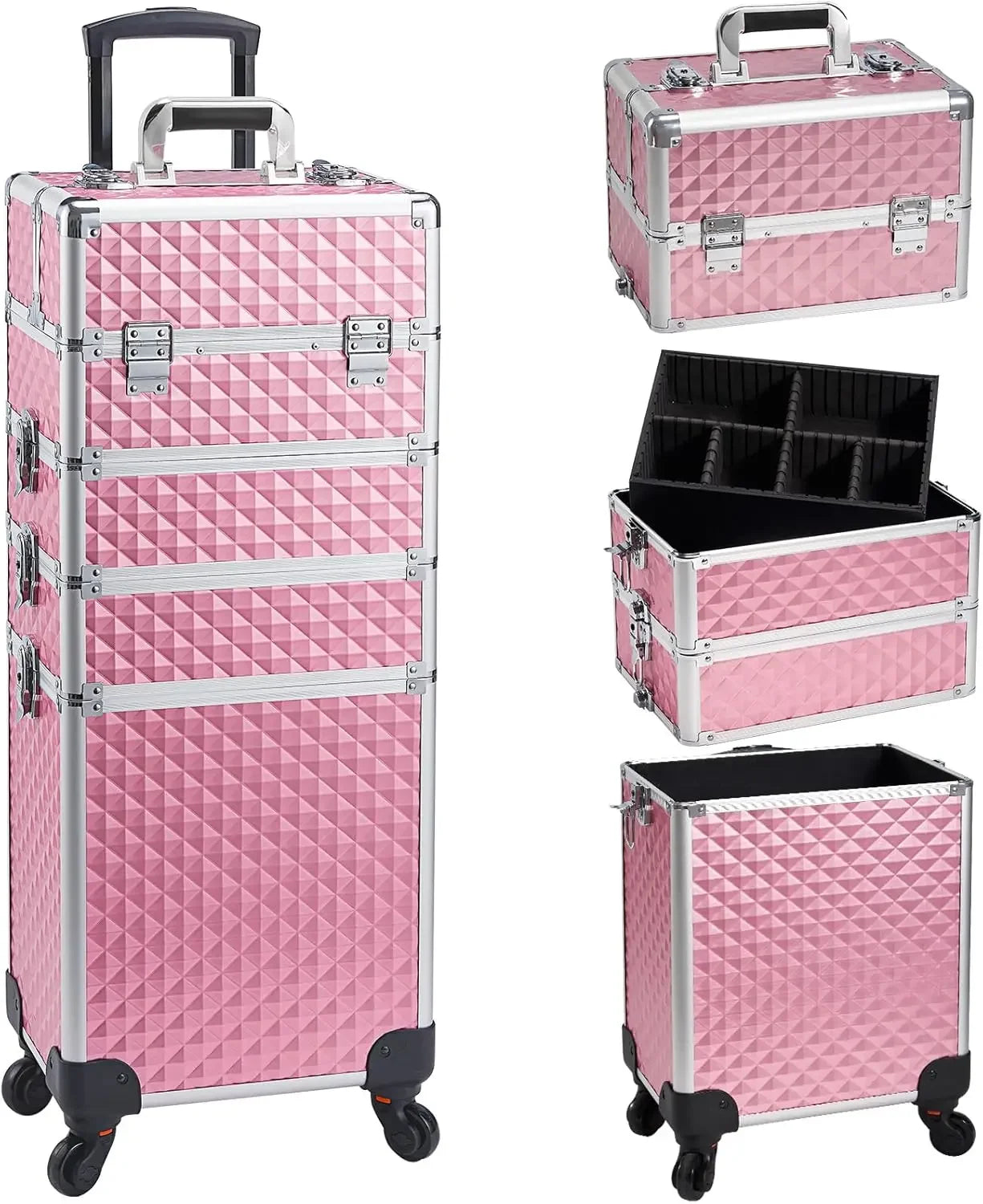 Ljustra Rolling Makeup Case with Wheels 4 in 1 Cosmetic Train Case