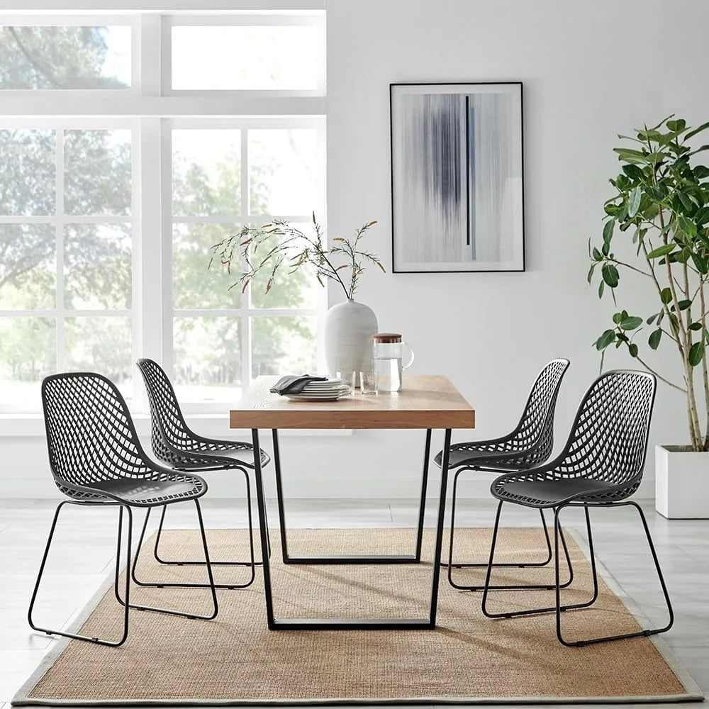 Contemporary Armless Shell Chair Set with Metal Legs for Dining Workspace