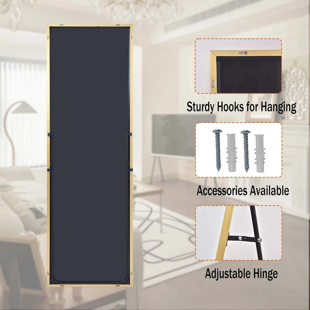 Elegant Full Length Mirror Wall-Mounted Leaning Slim Gold Frame Decor