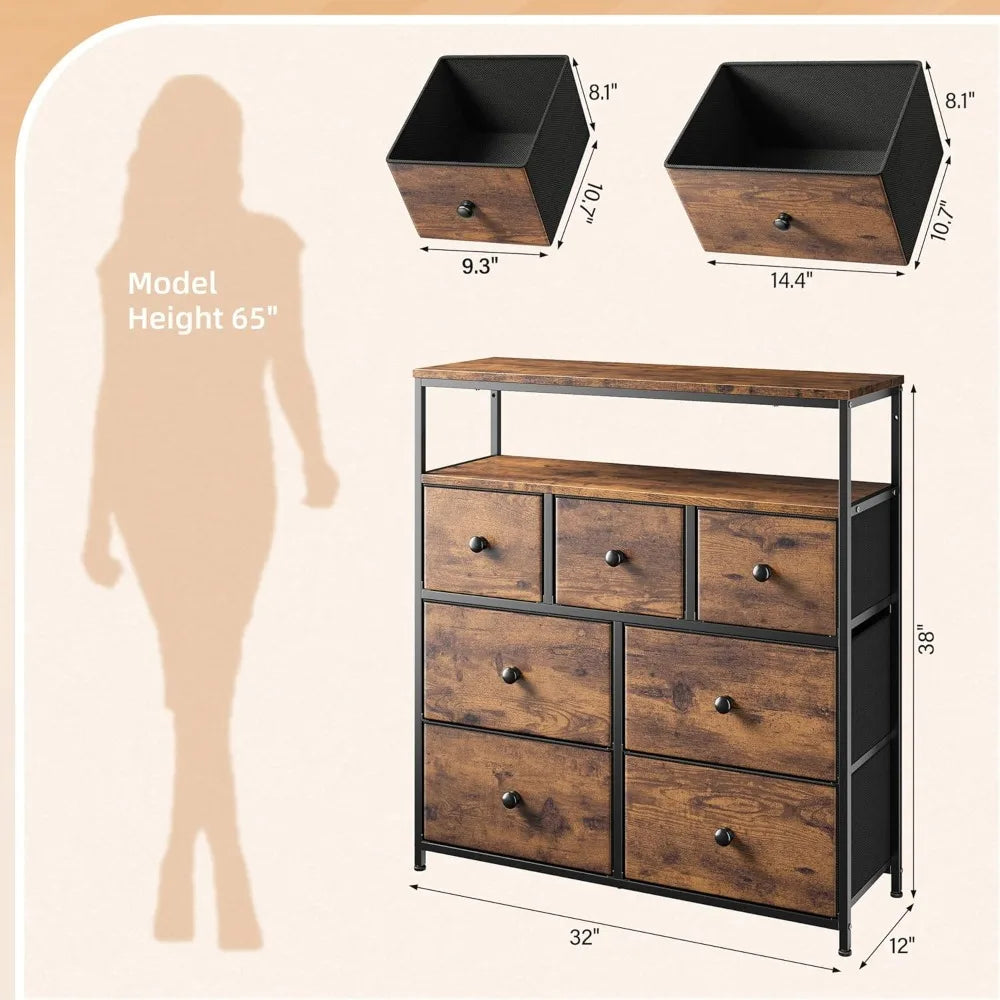 Dresser with 7 Drawers and 2 Shelves Versatile Storage Organizer