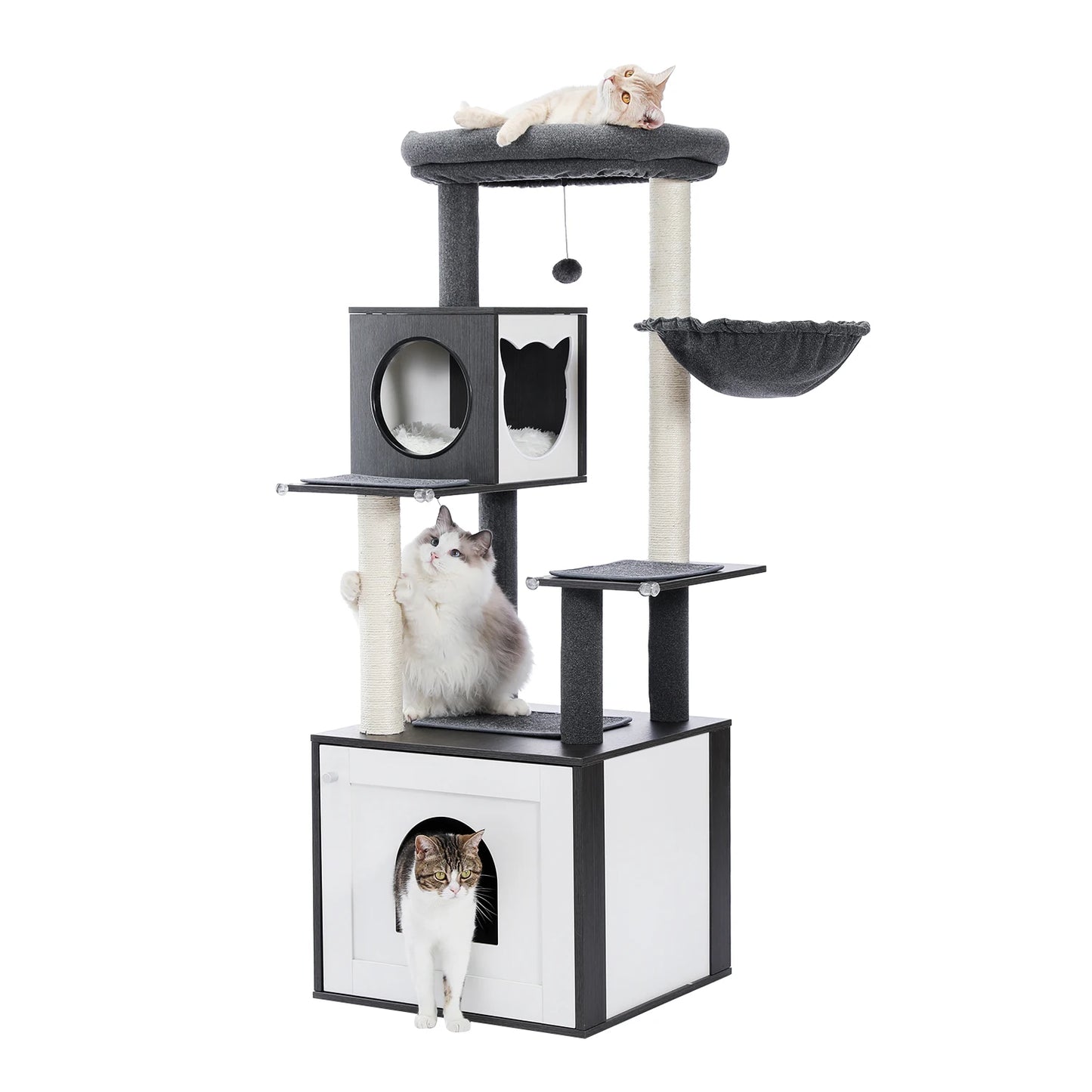 Multi-Level Cat Tree Indoor Wood Tower with Hammock Scratching Posts