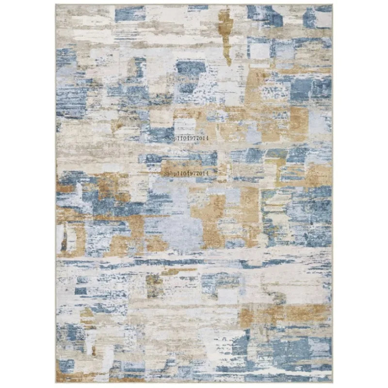 Blue Gold Abstract Living Room Rug Non-Slip Soft Washable Carpet