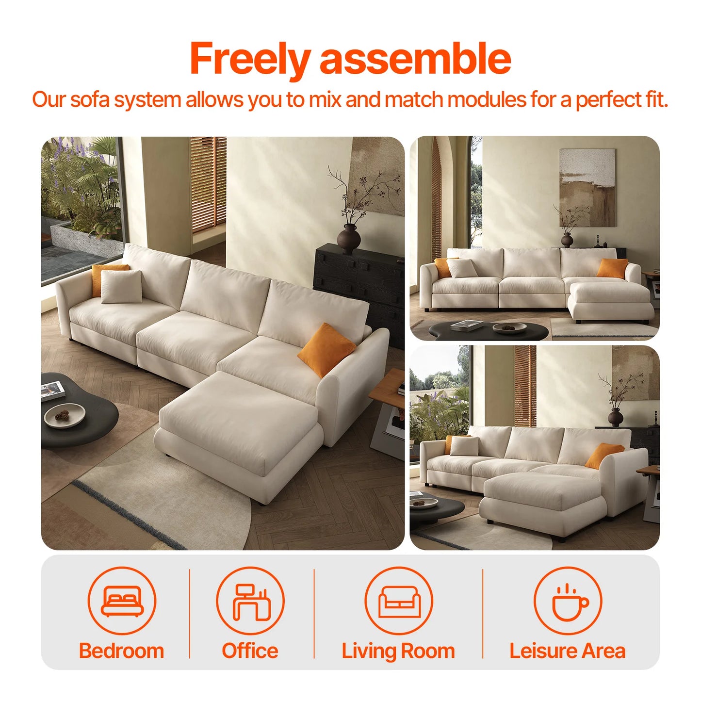 Ljustra Comfy Cloud Couch 108.2" Modern Sectional Sofa with Ottoman