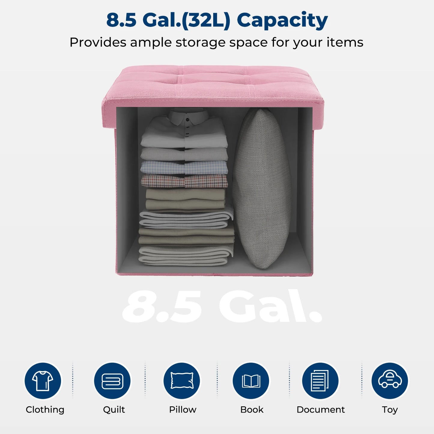 Ljustra 16 Inch Foldable Storage Ottoman Velvet Footrest Stool for Home