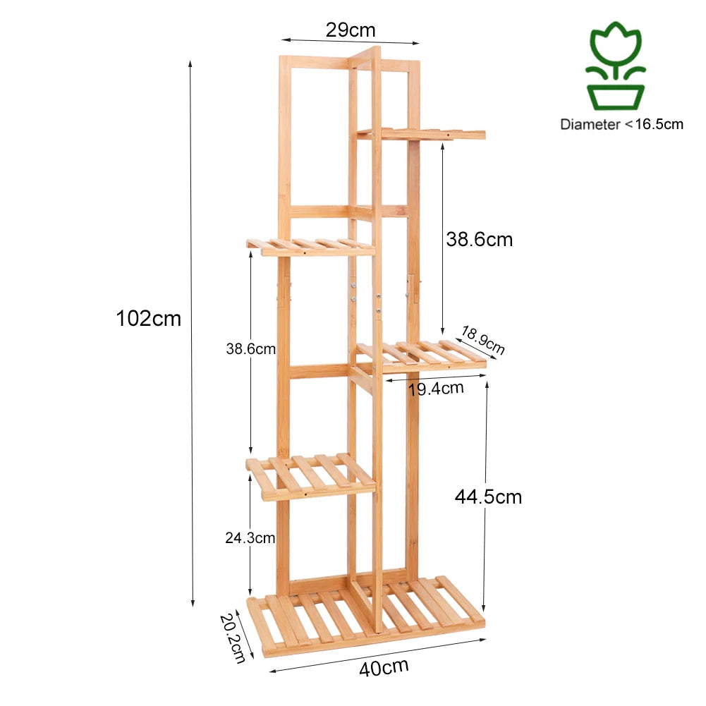 6 Tier Bamboo Plant Stand Vertical Flower Shelf Rack Indoor Outdoor