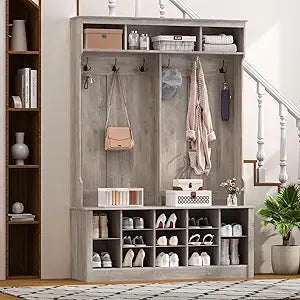 Hall Tree Bench Shoe Storage Farmhouse Entryway Organizer Coat Rack