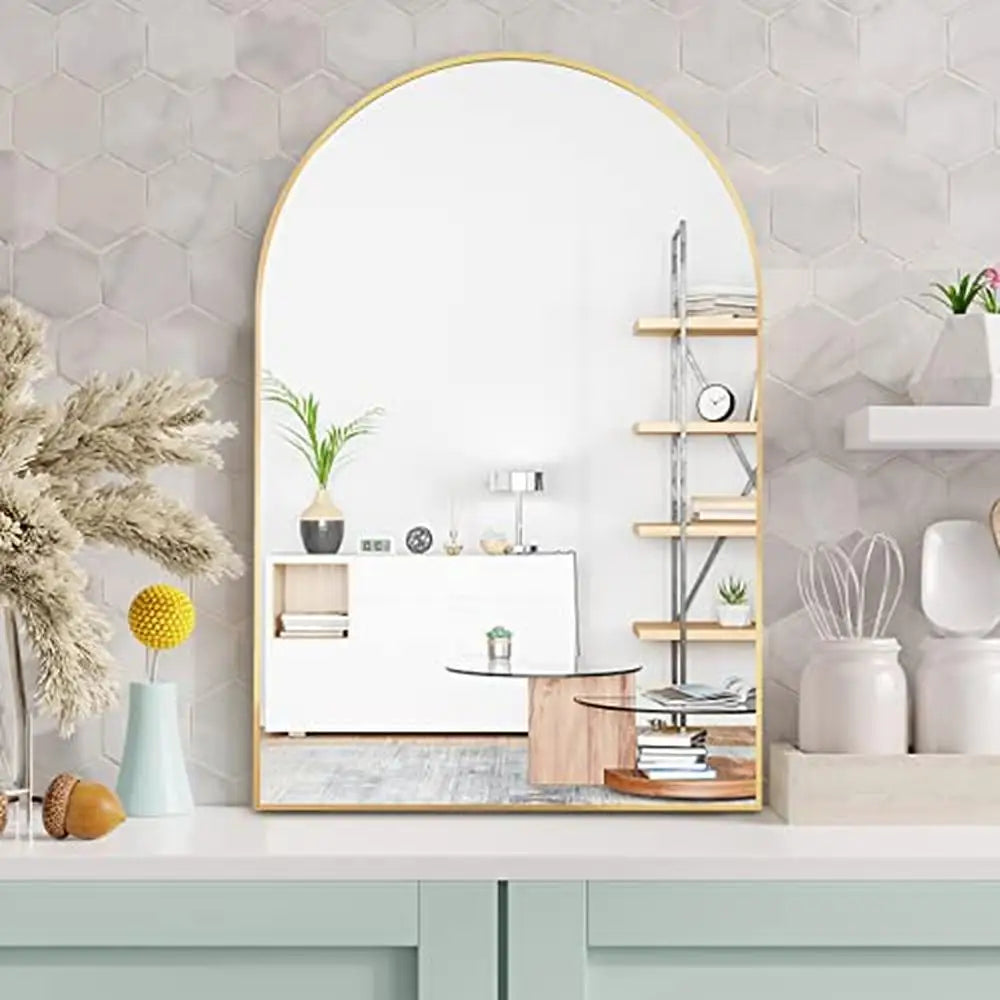Modern Arched Wall Mirror 20x30 Aluminum Frame Bedroom Decor