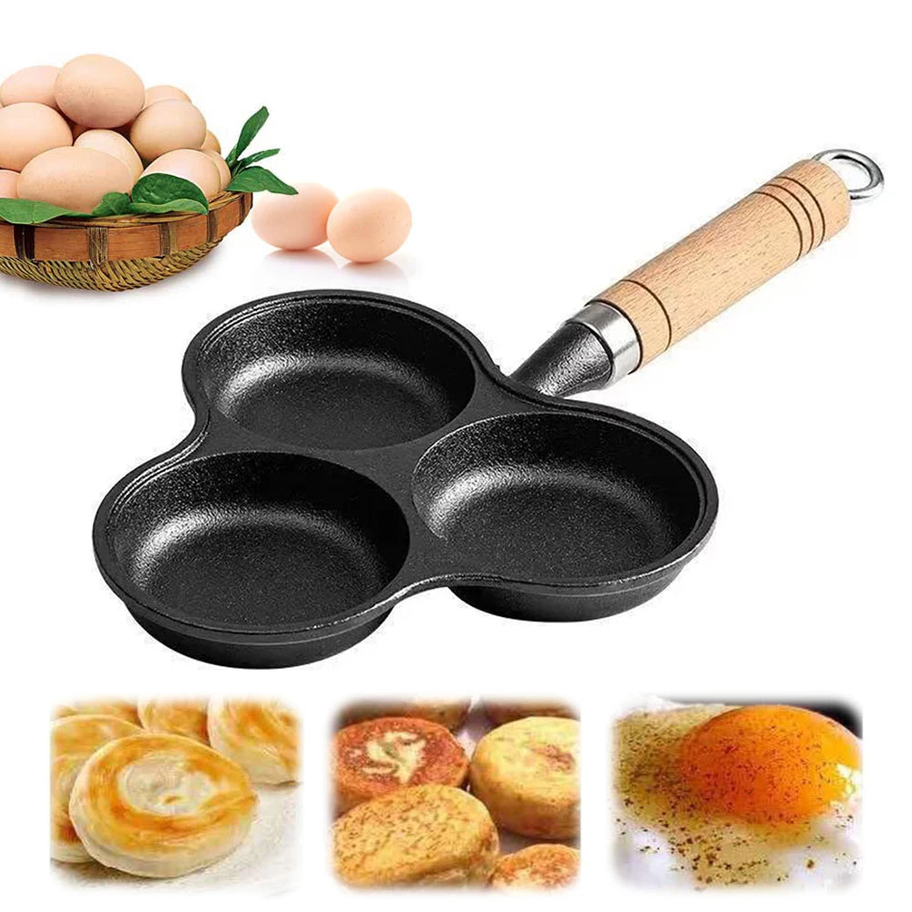 3-Cup Cast Iron Pancake Pan Non Stick Egg Cooker Omelette Breakfast Pan