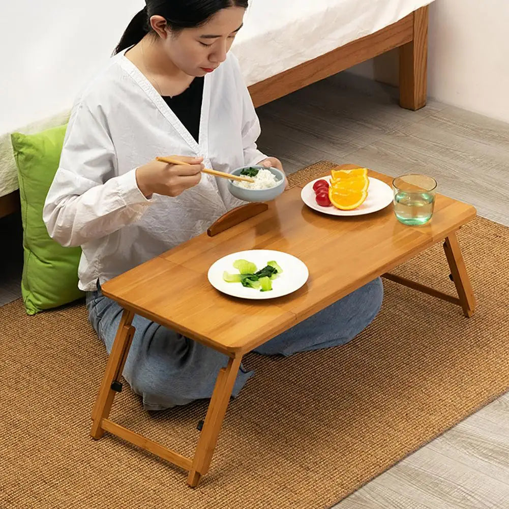 Over Bed Table Adjustable Folding Desk Portable Bamboo 4 Tilt Angles
