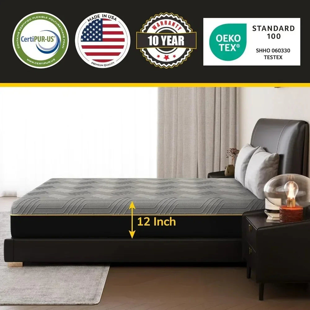 Ljustra 12 Inch Queen Mattress Cooling Memory Foam Bed in a Box