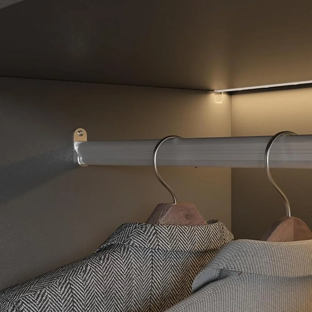 Ljustra Modern Wardrobe Cabinet with LED Light Strips Glass Doors 59.1 Inch