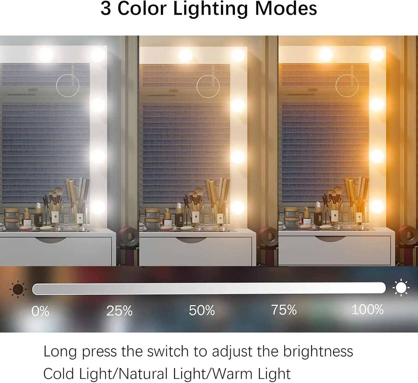 Vanity Desk with Mirror Lights Makeup Table Charging Station 15 Drawers