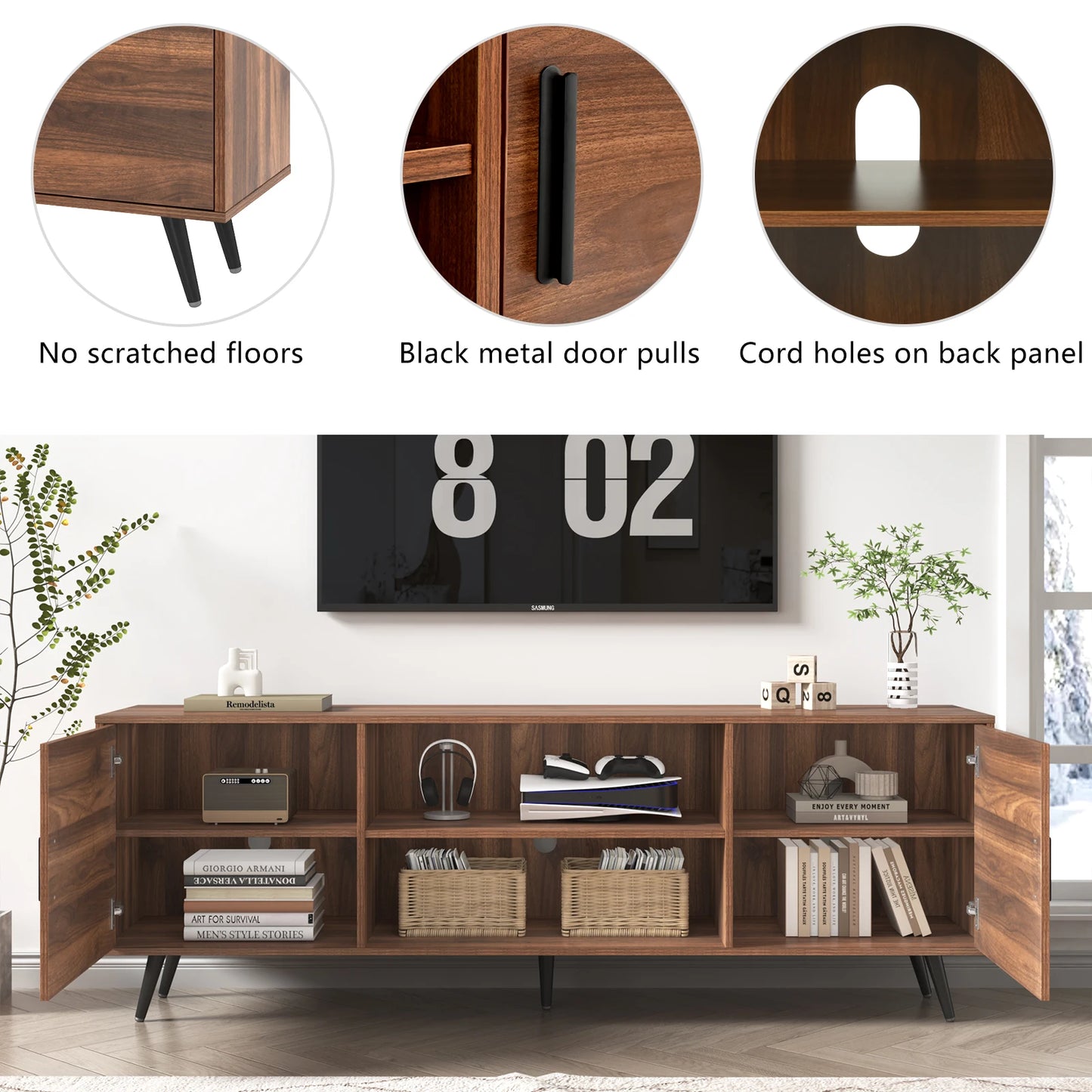 Modern TV Stand Wood Cabinet Entertainment Center Living Room Storage