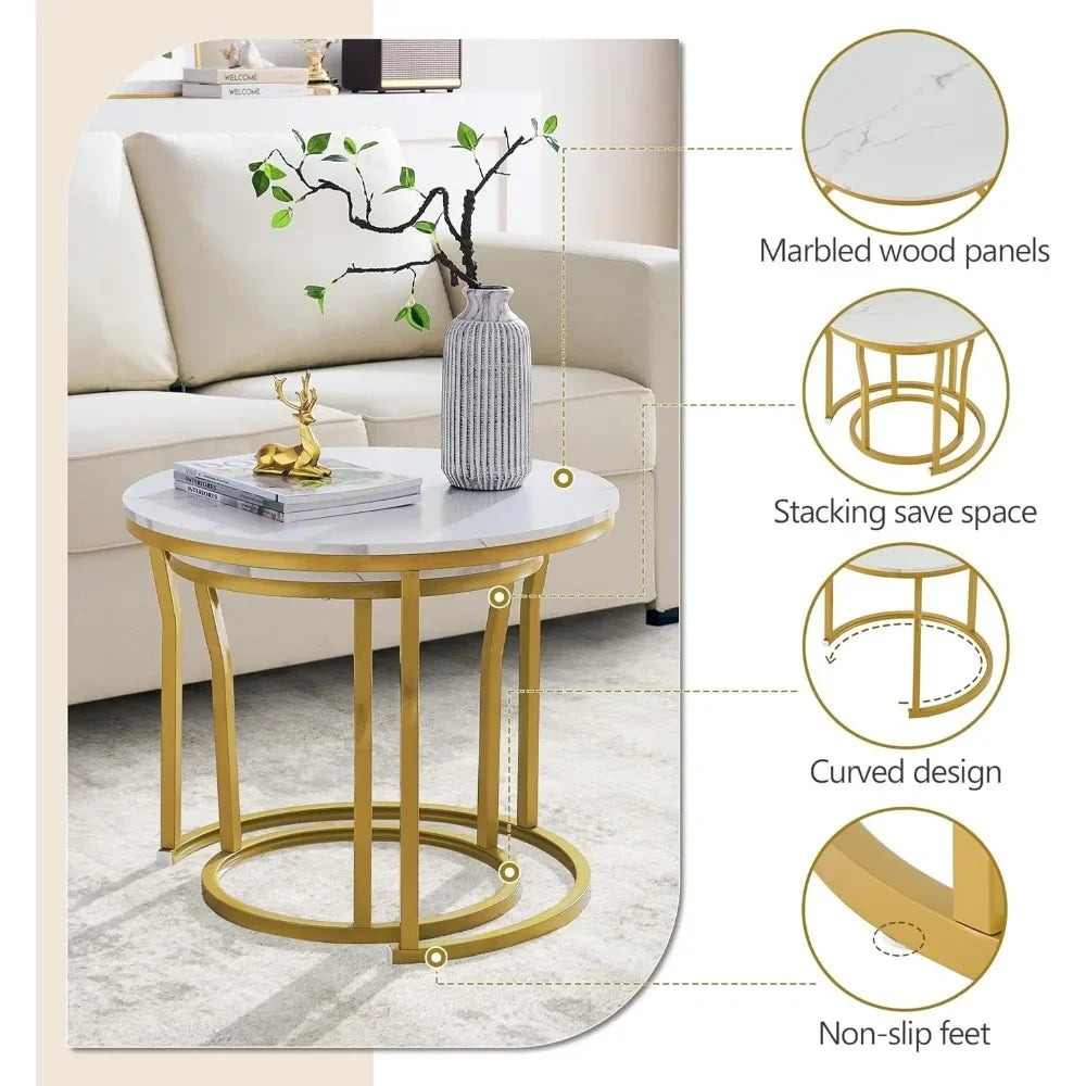 Round Nesting Coffee Tables Set of 2 Minimalist Living Room Furniture