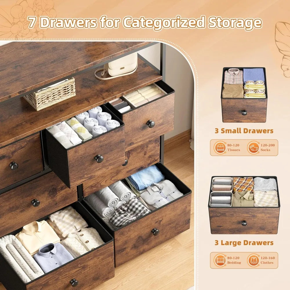 Dresser with 7 Drawers and 2 Shelves Versatile Storage Organizer