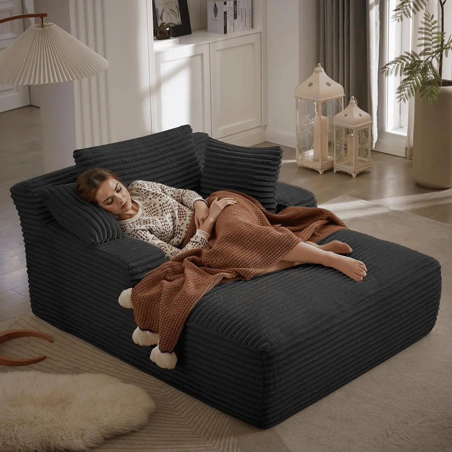 Ljustra 50 Inch Oversized Chaise Lounge Chair Indoor Sofa Bed with Pillows