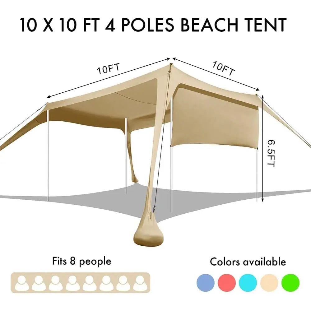 Beach Canopy Tent Shade 10x10Ft UPF50+ Windproof Water Resistant
