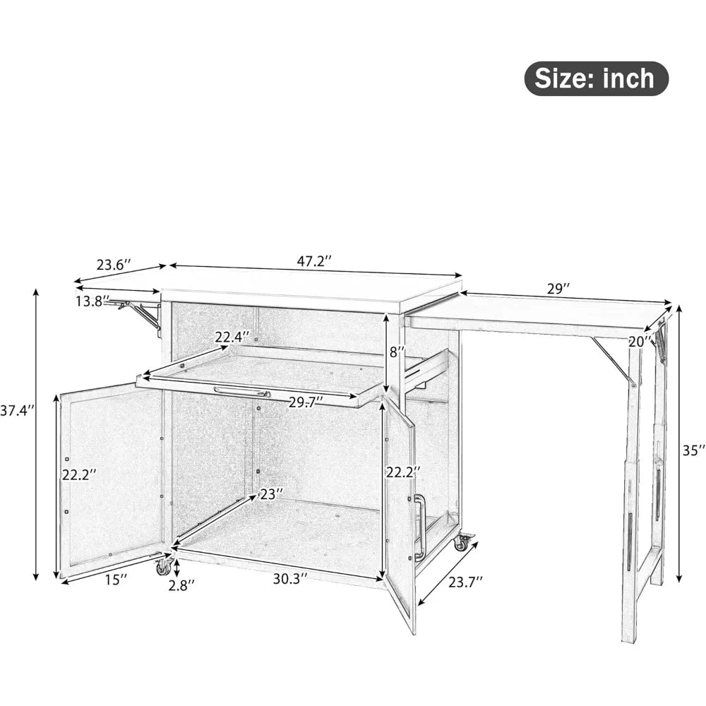 Outdoor Kitchen Island with Expandable Surfaces and Ample Storage