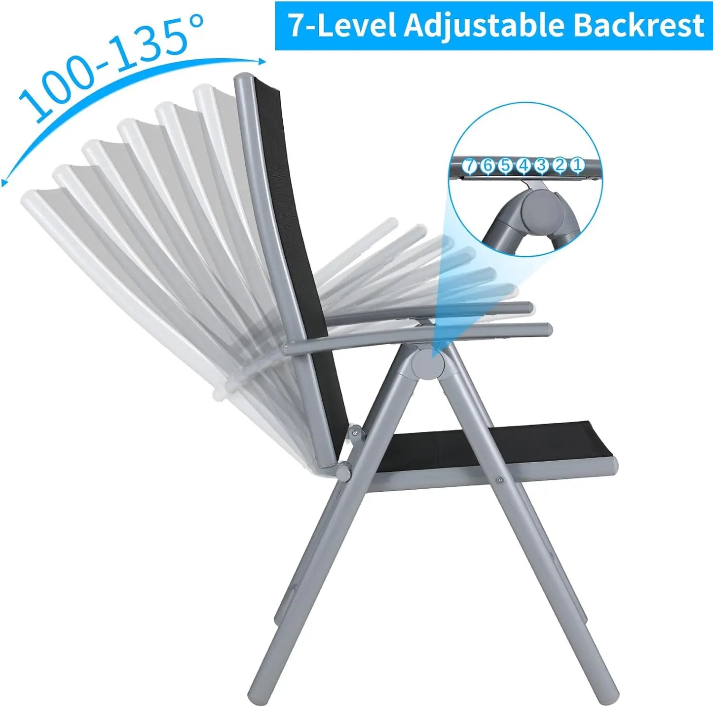 2PCS Adjustable Foldable Lounge Chairs Outdoor Lightweight Aluminum