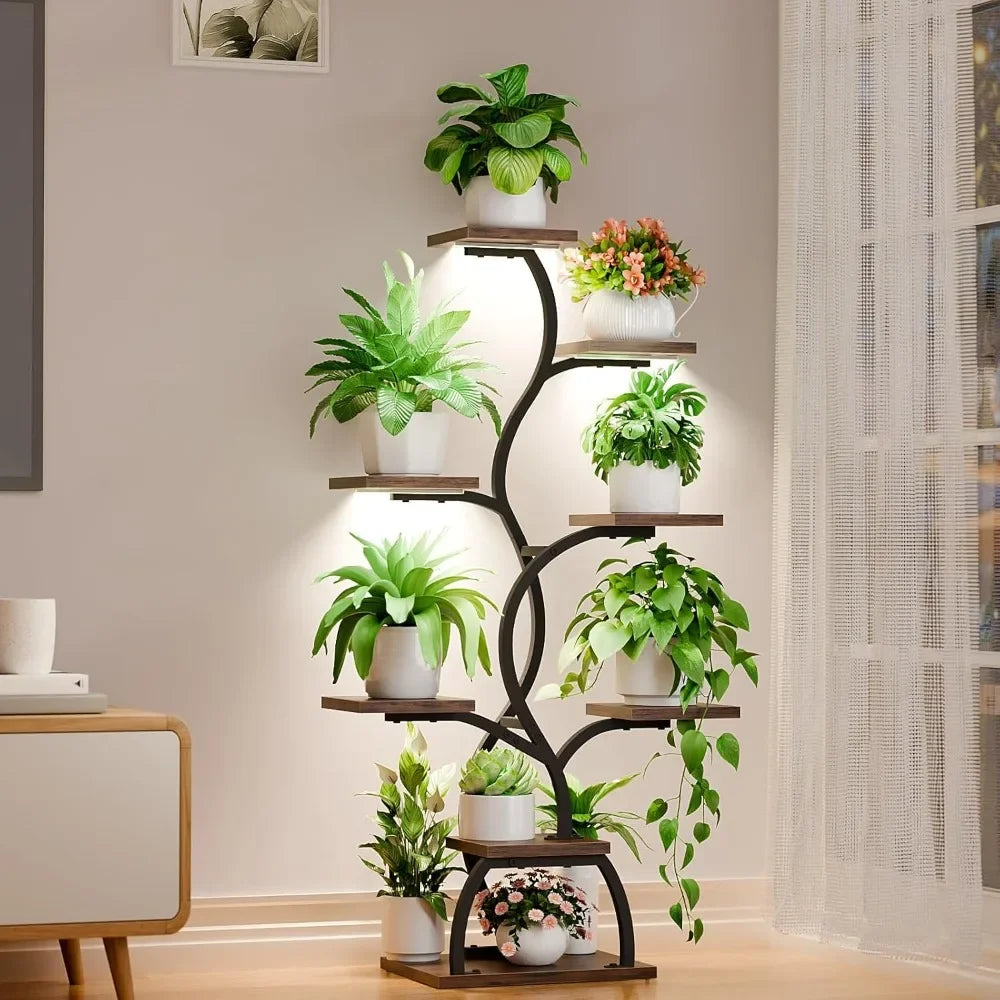 Indoor Plant Stand with Grow Light 8 Tiered Plant Shelf 49 Inch Tall