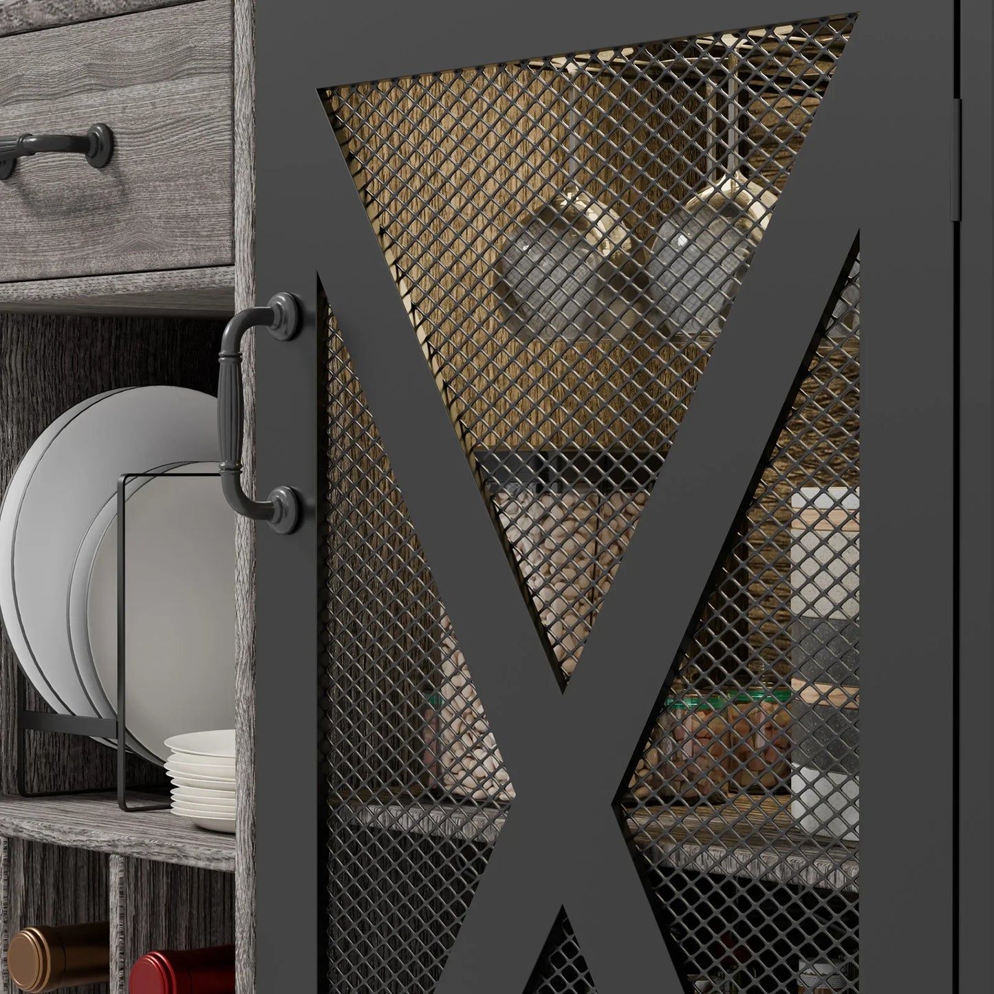 55 Inch Vintage Wooden Bar Cabinet with Drawer for Kitchen Dining Room