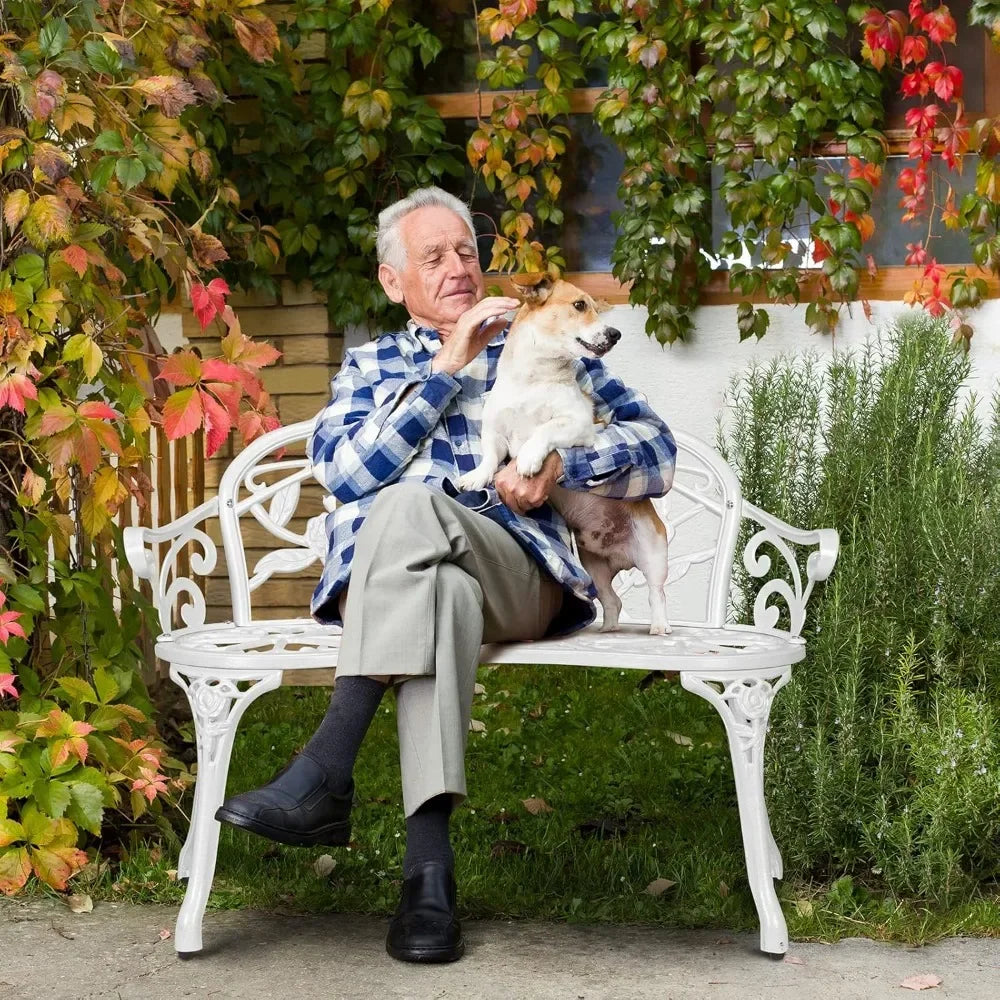 Patio Park Garden Metal Rose Bench Outdoor Cast Iron Aluminum Chair