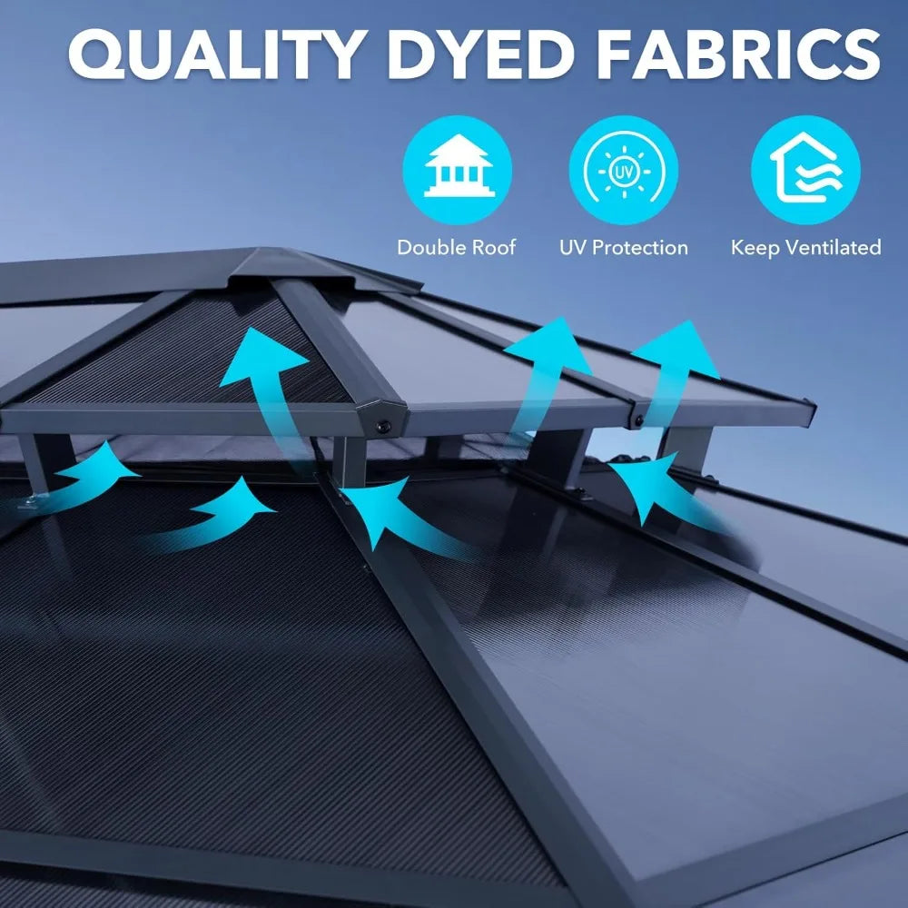 Ljustra 10X13FT Outdoor Gazebo Hardtop Canopy with Netting & Curtains