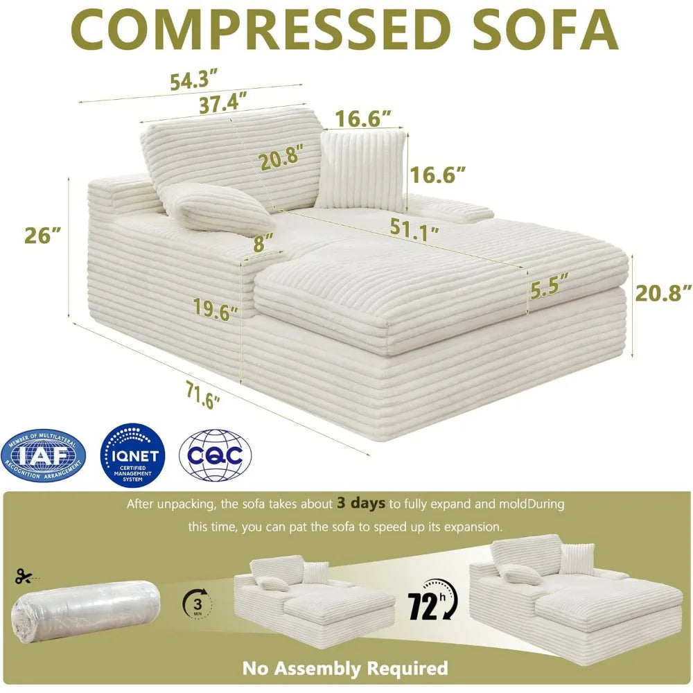 Oversized Chaise Lounge Sofa Chair Corduroy Memory Foam Reading Chair