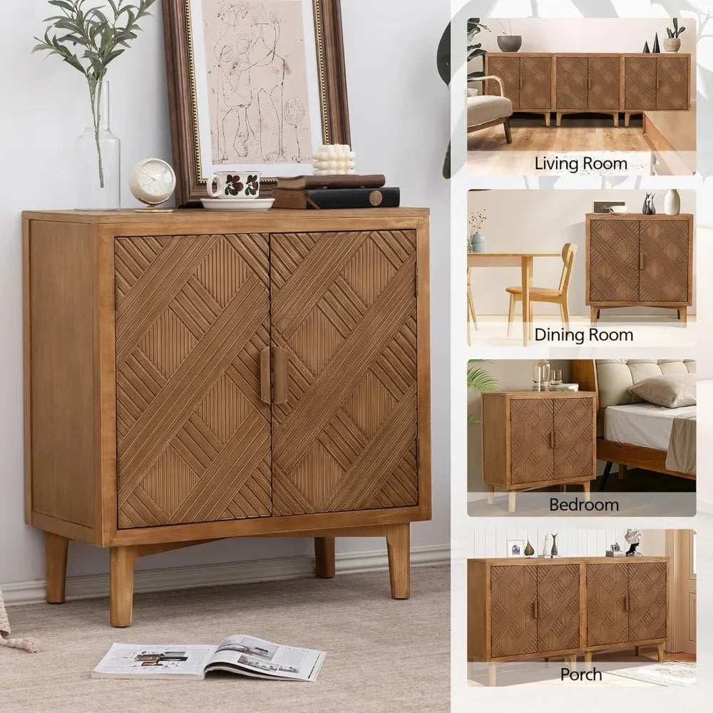 Mid-Century Modern Accent Cabinet Wooden Sideboard Rustic Storage Unit