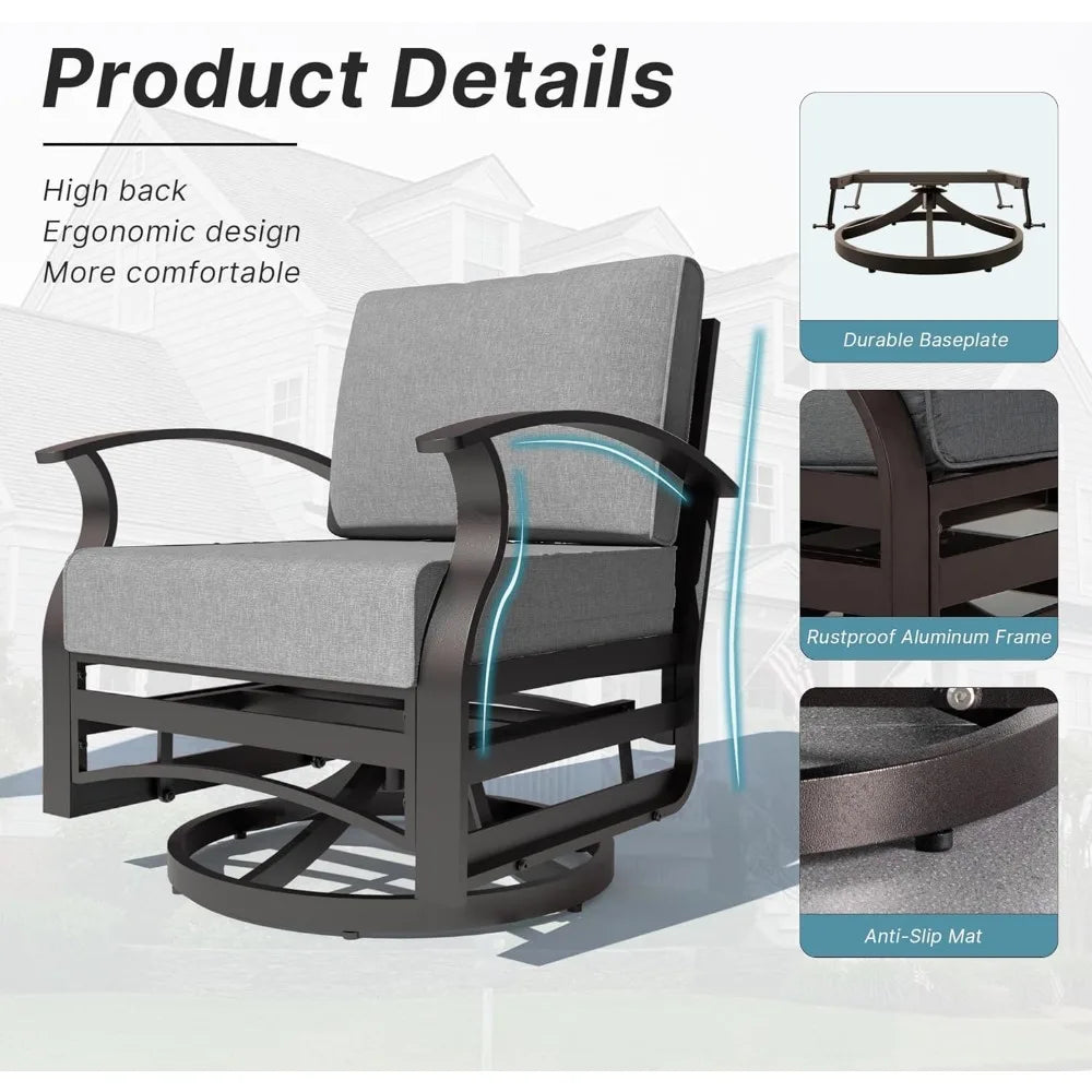 3 Pieces Outdoor Patio Furniture Set Aluminum Rocking Chair Swivel Gliders