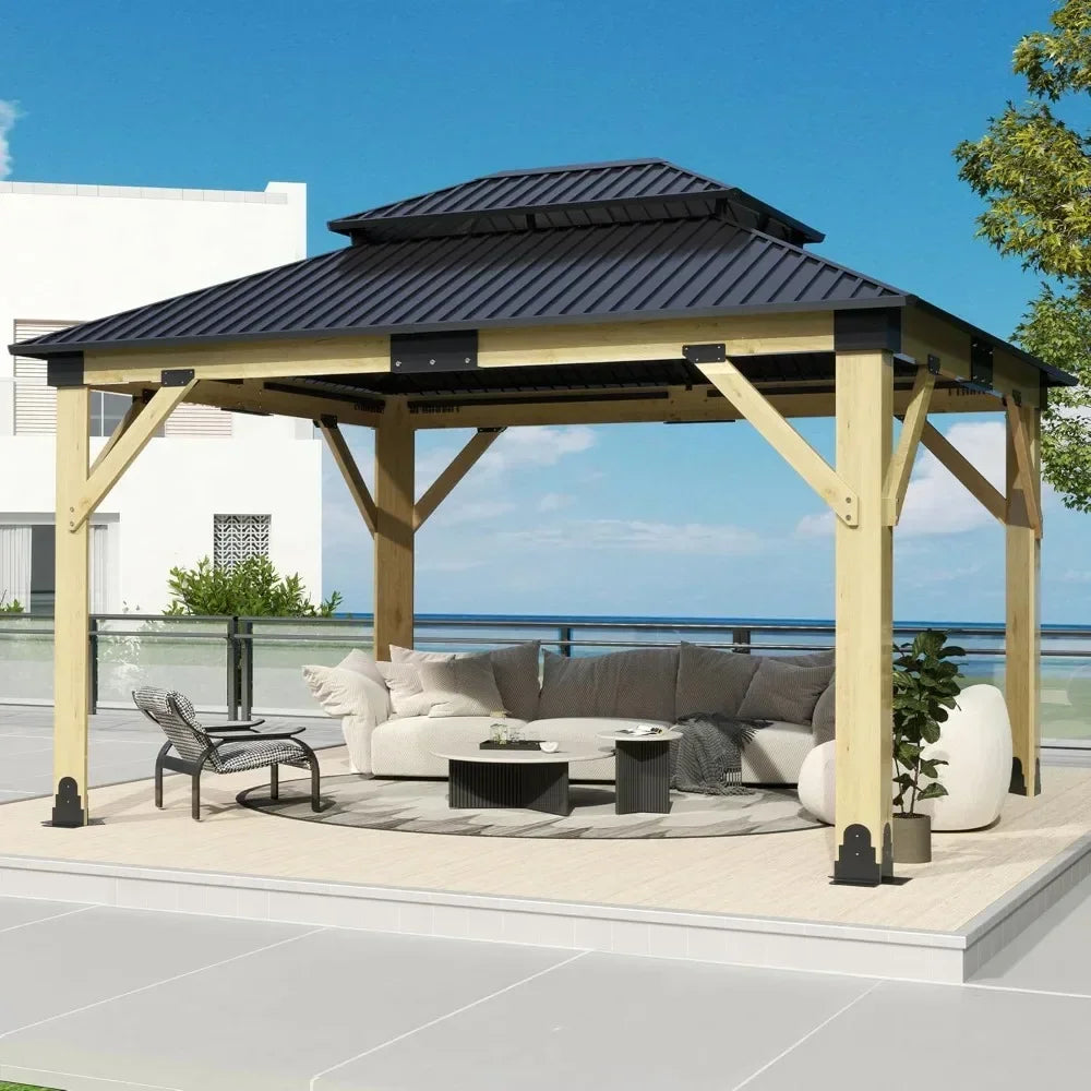 Heavy Duty Hardtop Gazebo 11FTx13FT Outdoor Cedar Wooden Gazebo
