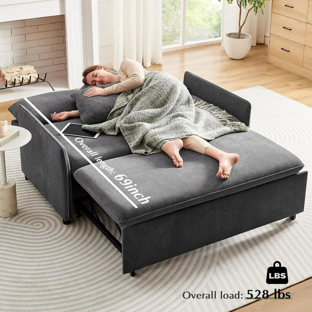 55 Inch Convertible Sleeper Sofa Bed Adjustable Backrest Futon Couch