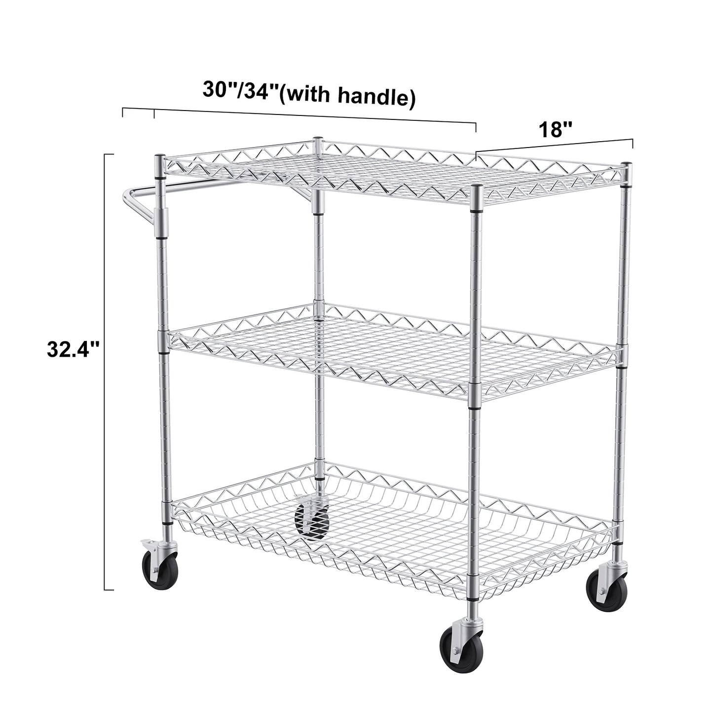 Ljustra 3 Tier Rolling Utility Cart Mobile Shelving Unit Organizer Trolley