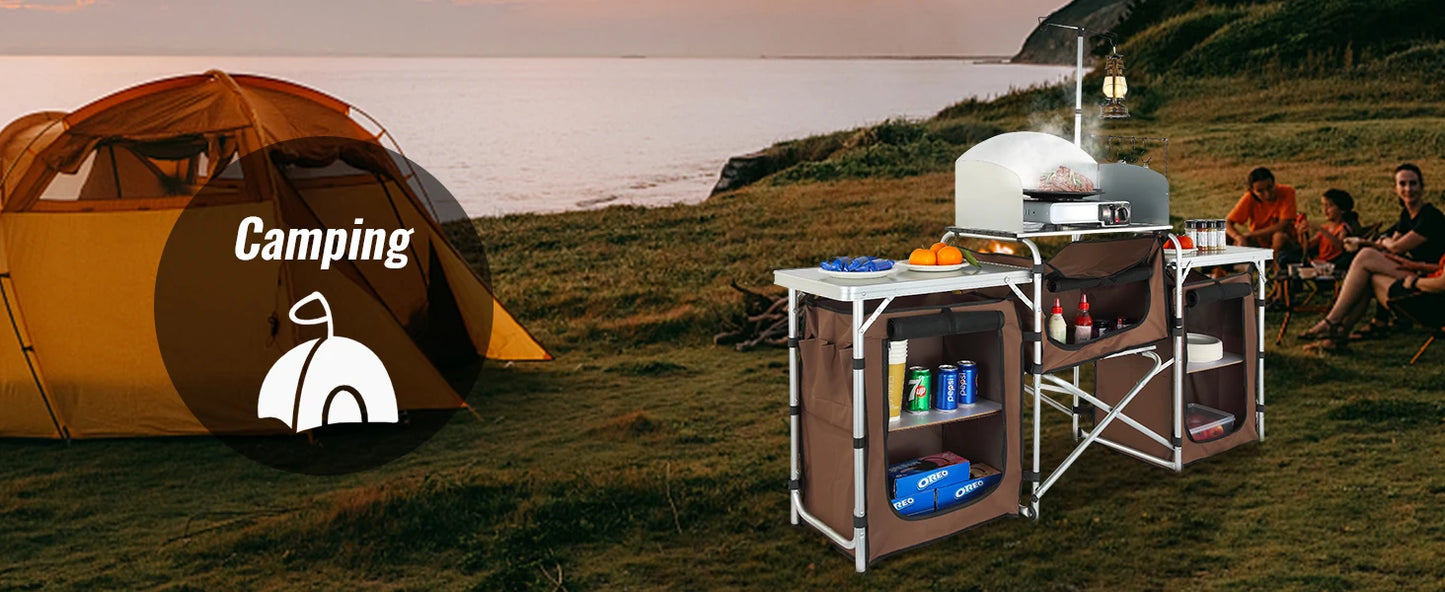 Ljustra Folding Camping Kitchen Table Portable Storage Rack Outdoor BBQ