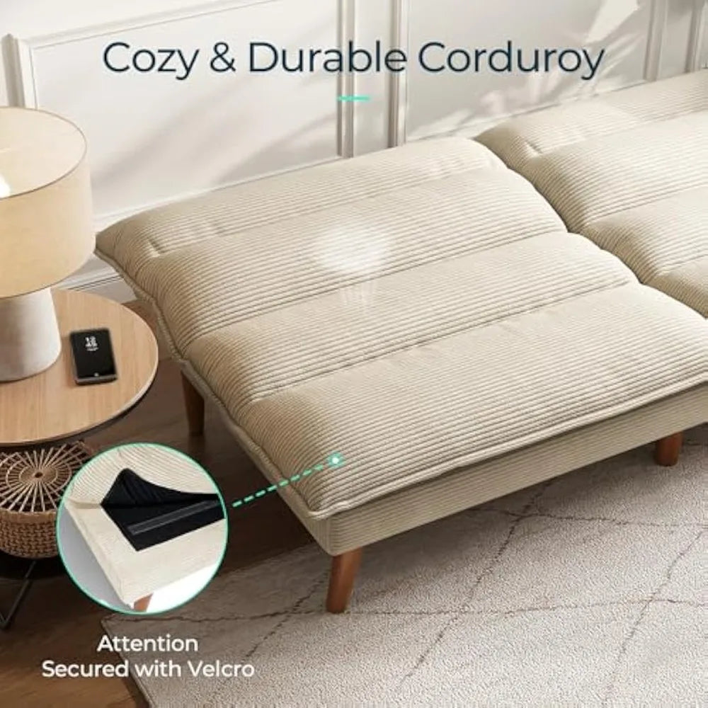 Ljustra 71 Inch Corduroy Futon Sofa Bed Adjustable Backrest Convertible