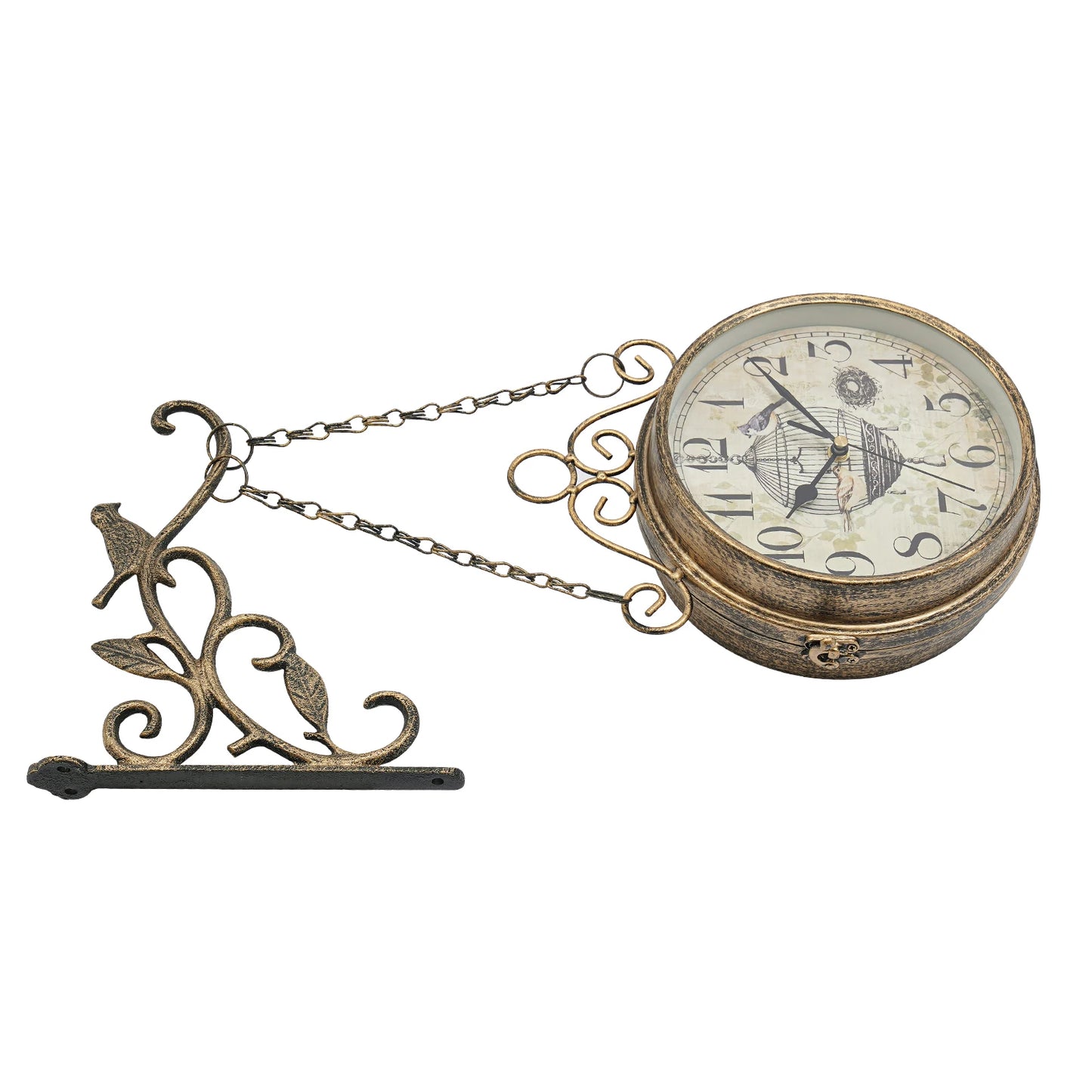 Double Sided Iron Wall Clock Vintage Round Design for Living Room Decor