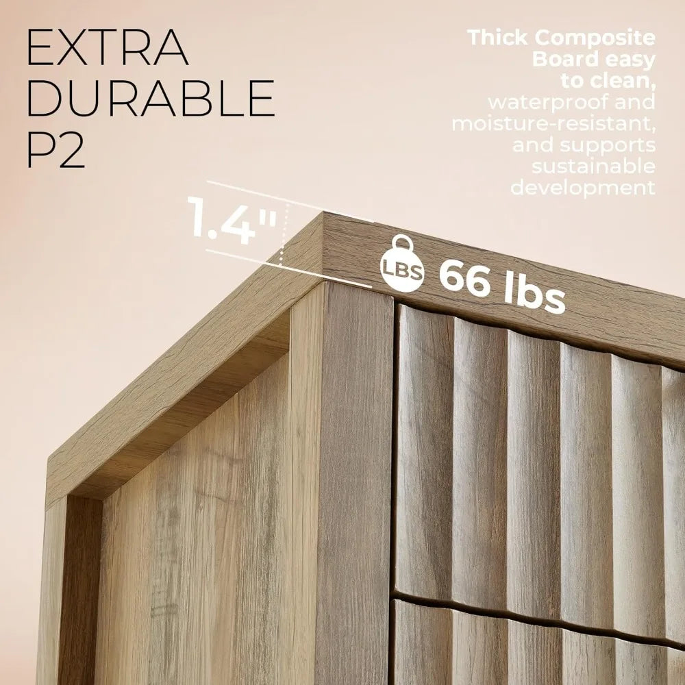 Nightstand Set of 2 Fluted Modern End Tables with Charging Station